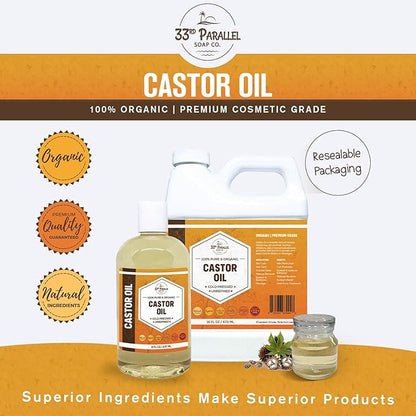 ORGANIC CASTOR OIL ( 8 oz ) Premium Cold Pressed Unrefined | 100% Natural Promotes Healthy Skin & Hair | Thickens Eyebrows Lengthens Eyelashes | Strengthens Nails Cuticles | Massage Oil | 8 FL OZ