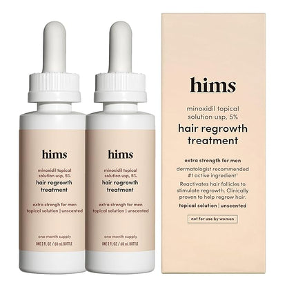 hims Extra Strength Hair Regrowth Treatment for Men with 5% Topical Minoxidil Solution for Hair Loss and Thinning Hair, Unscented, 2 Pack