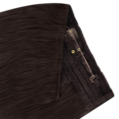 YoungSee Wire Real Hair Extensions Brown Wire Extensions Real Human Hair Straight Fish Line Human Hair Extensions Dark Brown Transparent Wire Hair Extensions Change Your Look Instantly 18Inch 80G