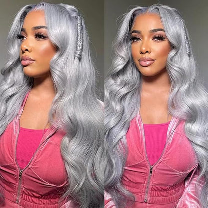 26 28 30 Inch Grey Body Wave Bundles Human Hair Light Grey Bundles Silver Human Hair Bundle Double Weft Virgin Remy Pure Grey Body Wave Bundle
