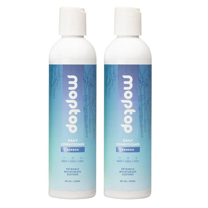 MopTop Daily Curly Hair Conditioner – Hair Moisturizer to Restore Dry, Damaged Hair & Reduce Frizz, Sulfate & Paraben Free Hair Care for All Hair Types – Wavy, Curly, Coily (Bamboo, 2pk)