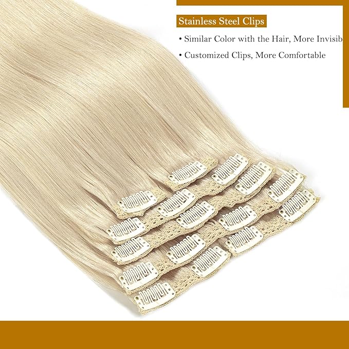 Loxxy 16 Inch Platinum Blonde Hair Extensions Clip in Human Hair 9A Grade Brazilian Human Hair Extension Big Thick Silky Straight Clip in Human Hair For Women #60A 120g 7 Pieces 16 clips