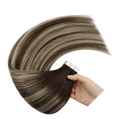 YoungSee Tape in Extensions Human Hair Balayage Tape ins Human Hair Extensions Balayage Dark Brown with Ash Blonde Tape in Hair Silky Straight 20 Inch 20pcs 50g Long-Lasting