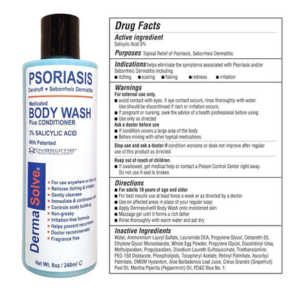 Dermasolve Medicated Psoriasis Body Wash - 2-Pack (8.0 oz each) - Proven to Provide Relief from Psoriasis, Eczema & Seborrheic Dermatitis, Doctor Recommended for Dry, Itchy, Red, Flaky, Scaly Skin