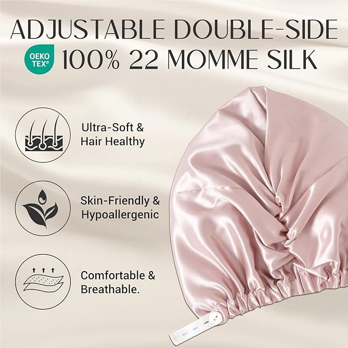 ZIMASILK 22 Momme Adjustable 100% Mulberry Silk Bonnet for Sleeping Women, Silk Hair Wrap for Hair Protection, That Reduces Falling off (1Pc, Pink)