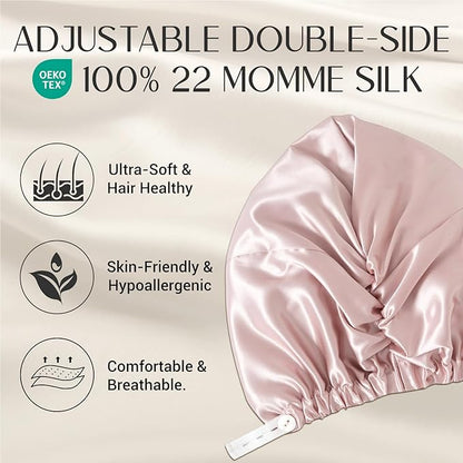 ZIMASILK 22 Momme Adjustable 100% Mulberry Silk Bonnet for Sleeping Women, Silk Hair Wrap for Hair Protection, That Reduces Falling off (1Pc, Pink)