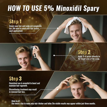 5% Minoxidil Spray for Men & Women (4 Month Supply)-Extra Strength Hair Growth Spray with Biotin & Castor Oil,Clinically Proven for Thinning Hair & Beard Regrowth, Non-Greasy Formula 4 pack（8.12 oz)