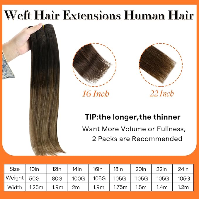 Full Shine Weft Hair Extensions Human Hair Invisible Sew In Hair Extensions Real Human Hair Sew In Extensions Remy Hair Balayage Weft Extensions Color Natural Black To Light Brown Mix Blonde 22 Inch
