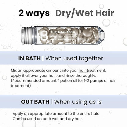 8 THE THALASSO Potion Hair Oil for Frizzy & Damaged Hair Women & Men, Keratin Hair Care for Repairing with Squalane & Deep Ocean Water, Sulfate & Paraben Free, UNSCENTED, 24 Capsules