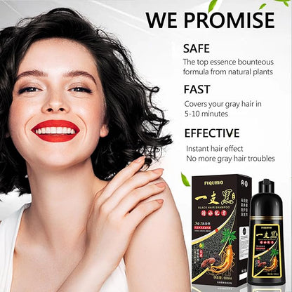 Instant Black Hair Shampoo 500ml for Men & Women, 3 in 1 Hair Dye Shampoo - 100% Gray Hair Coverage in Minutes, Natural Black Hair Color for Home Salon Use, 17.6 Fl Oz