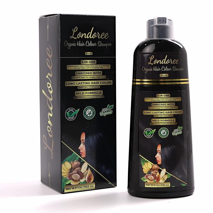 5-in-1 Hair Dye Shampoo for Gray Hair - Ammonia-Free with Vitamin E, Argan Oil & Collagen - Moisturizes, Repairs, and Colours in 15 Minutes - 500 ML (Black Hair)