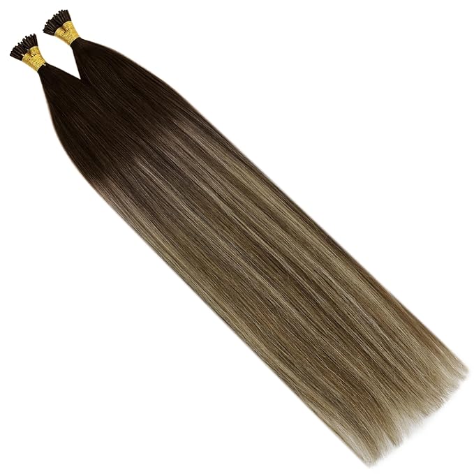YoungSee I Tip Hair Extensions Balayage Tip Hair Extensions Balayage Brown with Blonde I Tips Human Hair Extensions 18 Inch Invisible I Tip Hair Ombre for Adding Hair Volume 50g 60s Remy Hair