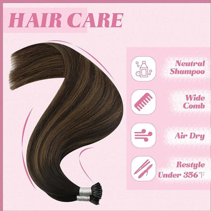 YoungSee Itip Hair Extension Real Human Hair Brown I Tip Extensions Dark Brown Balayage Brown Tip Hair Extensions Real Human Hair 14 Inch Ombre Keratin Tip Extensions Short Hair Extensions 50g 80s
