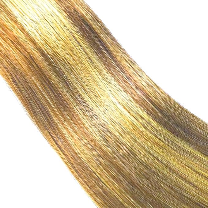 P27/30 Honey Blonde Straight Human Hair Bundles - Light Brown Ombre Remy Hair Extensions 14-18 Inch Silky Soft Highlight Bundles