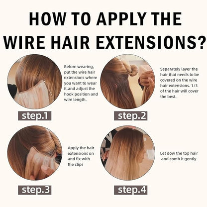 RUNATURE Wire Hair Extensions Blonde Human Hair Extensions with Transparent Fish Line, Real Human Hair, Clip in One Piece Extensions 18 Inch 80g #60 Platinum Blonde