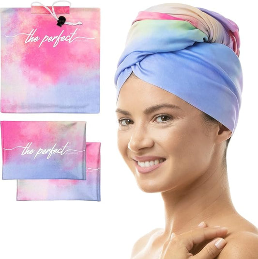 THE PERFECT HAIRCARE Curly Hair Girls Microfiber Plopping Towel Set - Anti-frizz Silky Smooth Hair Drying Wrap for Women - Super Absorbent Large Hair Towel + 2 Scrunching Towels to Micro Plop