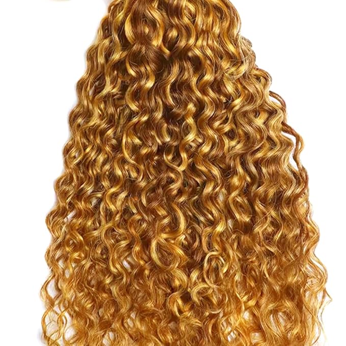 P2730 Curly Wave Bundles: Human Hair Honey Blonde, 16 Inch Unprocessed, Silky Soft Remy Hair Extensions