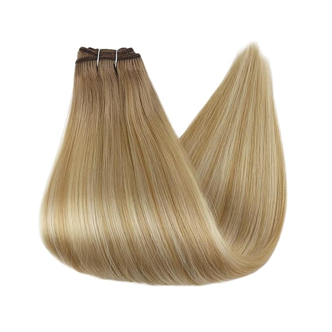 Full Shine Sew In Hair Extensions Real Human Hair Ombre Human Hair Sew In Extensions Extensions Color Chestnut Brown To Honey Blonde Mix Platinum Blonde Human Hair Bundles 105G 16 Inch