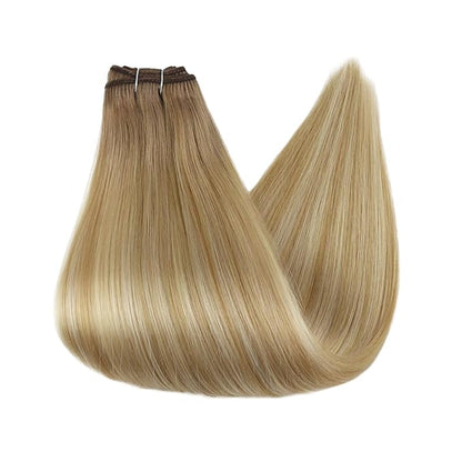 Full Shine Sew In Hair Extensions Real Human Hair Ombre Human Hair Sew In Extensions Extensions Color Chestnut Brown To Honey Blonde Mix Platinum Blonde Human Hair Bundles 105G 16 Inch
