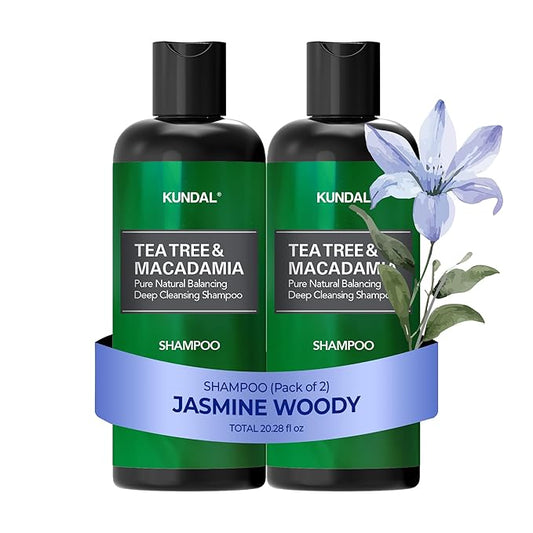 Kundal Tea Tree & Macadamia Deep Cleansing Shampoo - Korean Hair Care, Scalp Care, Tea Tree extract, For All hair Types 10.14fl oz each (Pack of 2) (Jasmine Woody)