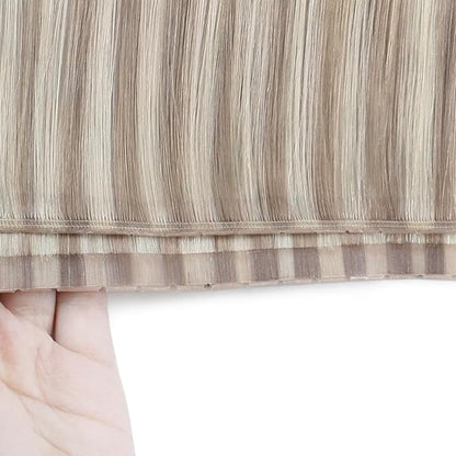 Full Shine Butterfly Weft Hair Extensions Human Hair Color P18/613 Ash Blonde Highlight Bleach Blonde Double Side Genius Weft Extensions Pu Hle Weft For Women 100 Grams 18 Inch