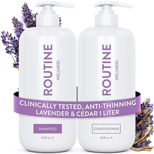 Routine Wellness 1 Liter Anti-Thinning Shampoo and Conditioner Set for Thinning Hair - Biotin DHT Blocker - Color Safe Shampoo for Hair Loss & Healthier Hair - 1 Liter Set - Lavender & Cedar