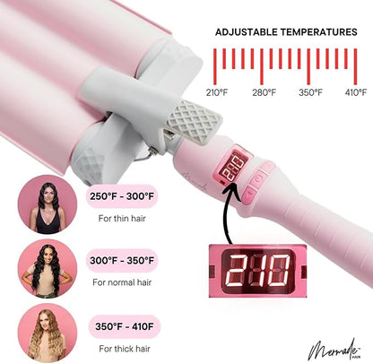 Mermade Hair PRO Hair Waver 1.25" - Hair Waver 3 Barrel, 3 Barrel Curling Iron 1 1/4 Inch, Ceramic Barrel Waver for Thick, Thin, Long, or Short Hair - 1.25"