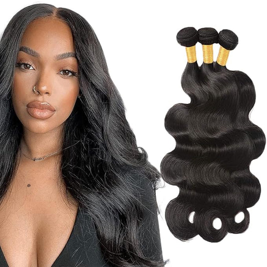 #1B Human Hair Bundles Body Wave Bundles 32 32 32 Inch Unprocessed Brazilian Virgin Hair Weave 3 Bundles 50 Grams Per Bundle Natural Color Bundle Human Hair Extensions
