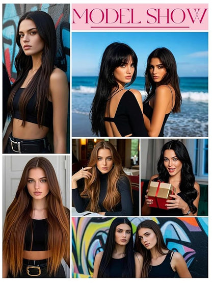 Lacer Wide Tape in Hair Extensions 18 Inch Invisible Long Weft Hair Extensions Human Hair Chestnut Brown Mixed Dark Brown With Dark Brown Roots Tape in Weft Extensions One Piece 50G