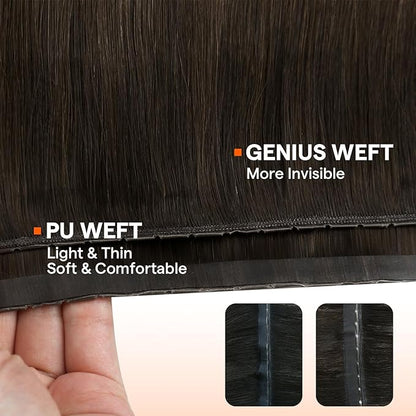 Full Shine Butterfly Weft Hair Extensions Straight Remy Hair Weft 18 Inch Invisible Pu Hole Weft Extensions Color Dark Brown To Light Brown Micro Beads Human Hair Extensions 100G