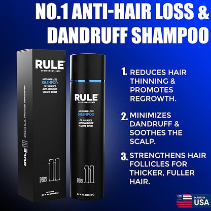 No.11 Anti-Hair Loss Shampoo for Men, DHT Blocker and Root Activator for Hair Regrowth, Anti-Dandruff & Oil Control Formula, Thickening & Strengthening for Thinning Hair - 200 mL