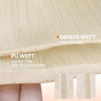 Full Shine Butterfly Weft Hair Extensions 24 Inch Pu Hole Weft Extensions Genius Weft Hair Color Platinum Blonde Hand Tied Extensions With Hole 100 Grams Soft Remy Hair Add Length