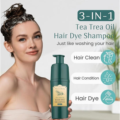 Brown Hair Dye Shampoo 3 In 1, Instant Tea Tree Hair Color Shampoo Hair Dye for Women Men Dark Coffee, Champu Para Canas for Gray Reducing All Hair Types, Easy Use Last 3-4 Weeks Root Touch Up, 500 ml