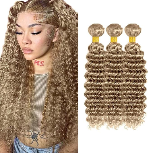 28 30 32 Inch Color #22 Human Hair Bundles Ash Blonde Deep Wave Bundle Niegmeag Peruvian Virgin Remy Grey Blonde Deep Wave Bundle
