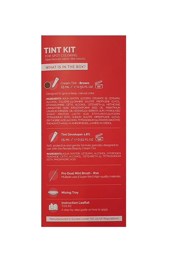 RB RENATA BEAUTY Tint Kit – Cream Hair Dye Kit with Developer and Application Brush for Spot Coloring - Covers Gray Hairs, Smudge-Proof, Long-Lasting Up to 4 Weeks, 20 Applications [Brown]
