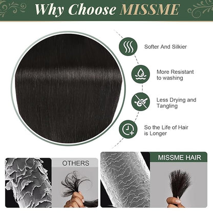 Missme Tape in Hair Extensions Human Hair 20 inch 20 Pcs 50g #1B Natural Black Tape ins Human Hair Extensions Remy Hair Skin Weft Seamless Invisible Silky Straight Thick Ends Add Length