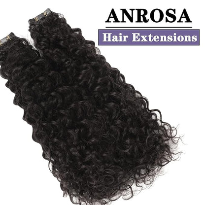 Anrosa Kinky Curly Hair Tape in Extensions Human Hair 3c Deep Curly Seamless Skin Weft Jerry Curly Tape ins Natural Black #1B Real Human Hair Tape in Extensions for Black Women 16 Inch 20 Pieces 50g