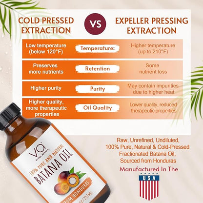 Batana Oil For Hair Growth-100% Raw Batana Oil From Honduras-Glass Bottle-Skin Hair Oil Rich In Essential Nutrients-Batana Hair Oil For Women & Men-For Strong & Shiny Hair-8 FlOz