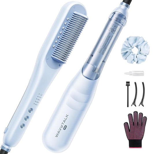 Wavytalk Pro Steam Hair Straightener Brush, Steamline Pro 3 in 1 Straightening Brush, Steam Reduces Damage, Nourishes Hair, and Expedites Straightening