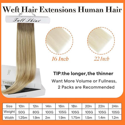 Full Shine Hair Extensions Sew In Weft Hair Extensions Human Hair Sew In Extensions Balayage Color Brown To Honey Blonde Mix Platinum Blonde Hair Weft 100G 14 Inch