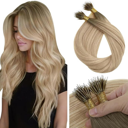 Sunny Hair Blonde Nano Bead Hair Extensions Ombre Blonde Nano Hair Extensions Real Human Hair Ash Blonde Ombre Platinum Blonde Balayage Natural-looking Hair 50g 22inch