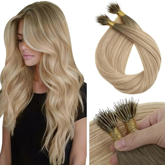 Sunny Hair Blonde Nano Bead Hair Extensions Ombre Blonde Nano Hair Extensions Real Human Hair Ash Blonde Ombre Platinum Blonde Balayage Natural-looking Hair 50g 22inch
