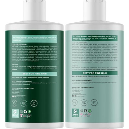 Biotin Rosemary Shampoo and Conditioner Set - Vegan Biotin Shampoo and Conditioner Set Volumizing Complex with Rosemary Essential Oil for Fine Weak & Dull Hair - Sulfate & Paraben Free (16 Fl Oz)
