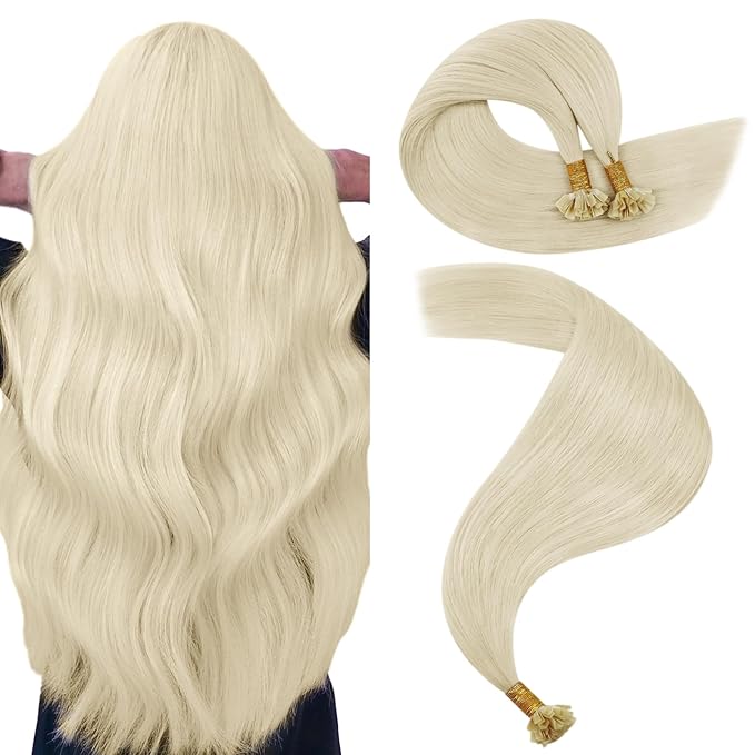 YoungSee Ktips Hair Extensions Human Hair Blonde K Tip Extensions Real Human Hair Platinum Blonde Ktip Human Hair Extensions for Women 18Inch U Tip Extensions Human Hair 50G 50S