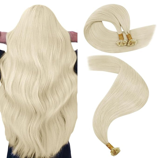 YoungSee Ktips Hair Extensions Human Hair Blonde K Tip Extensions Real Human Hair Platinum Blonde Ktip Human Hair Extensions for Women 18Inch U Tip Extensions Human Hair 50G 50S