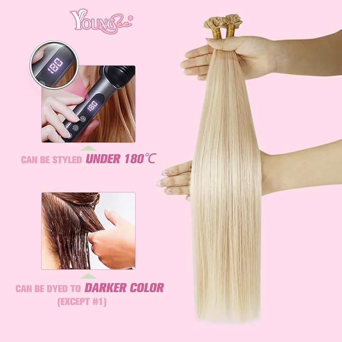 YoungSee Keratin Hair Extensions Human Hair Blonde 16 Inch K Tip Hair Extensions Blonde Highlight Hot Fusion Keratin Tip Hair Extensions Remy K Tip Hair Extensions Real Human Hair 50g #18/613