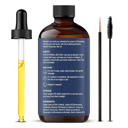 Botanic Hearth 100% Pure Rosemary Oil For Hair (2 Fl Oz) Infused With Biotin, Jojoba & Castor Oil | Hair Treatment | Nourishing & Volumizing | Non Gmo Verified | With Applicators - Hair Tonic