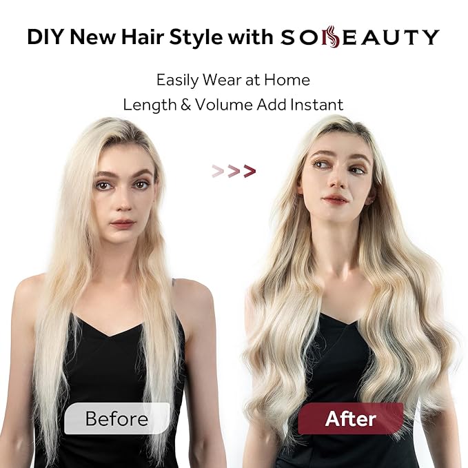Clip in Hair Extensions Real Human Hair, 100% Remy Hair Extensions Clip Ins, Dark Blonde Highlighted Bleach Blonde Hair Extension for Women, #P18A/613A 24Inch 120G 7PCS
