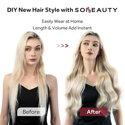 Clip in Hair Extensions Real Human Hair, 100% Remy Hair Extensions Clip Ins, Dark Blonde Highlighted Bleach Blonde Hair Extension for Women, #P18A/613A 24Inch 120G 7PCS