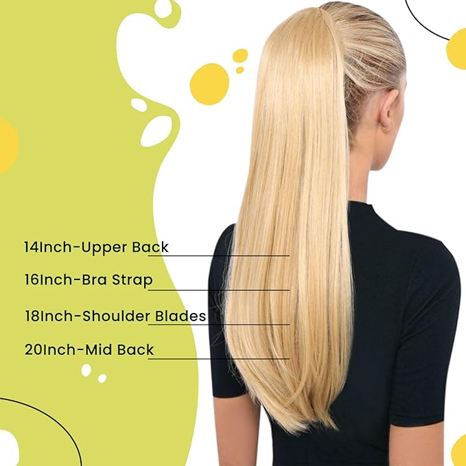 RUNATURE Ponytail Extension Real Human Hair, Blonde Highlight Human Hair Ponytail for Women, Wrap Around Hairpiece with Magic Paste, 12 Inch 70g #16P24 Golden Blonde Highlights
